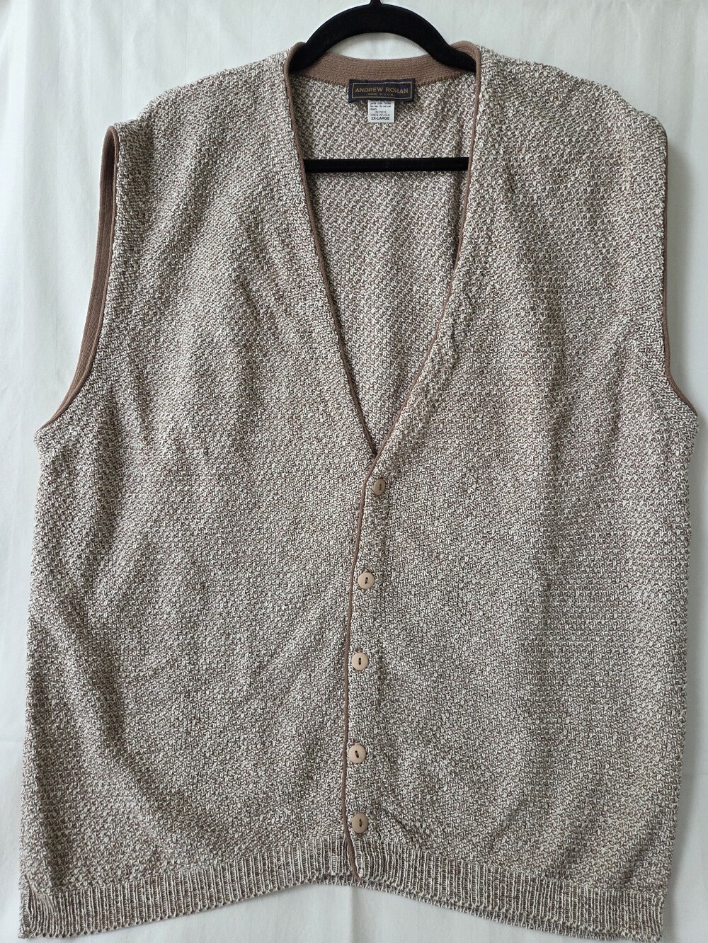 Vintage Andrew Rohlan Sleeveless Button Front Knit Vest Beige Size 2xl